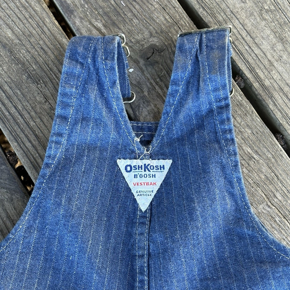 Vintage OshKosh B’gosh Baby Overalls 12 Mo Made in USA Blue Denim Pinstripe - Picture 7 of 10